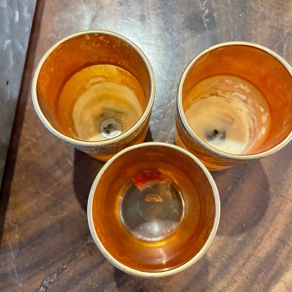 3 Amber & Gold colored Tea Light Holders - Picture 2 of 6